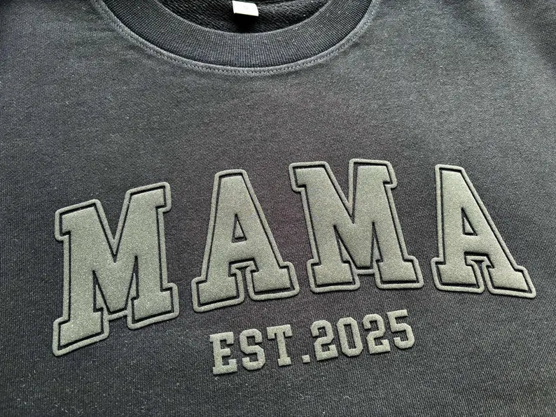 Mama Sweatshirt with Puff Lettering, Personalized Kid Names on Sleeve, Mama Sweater, Cute Gift for Mama