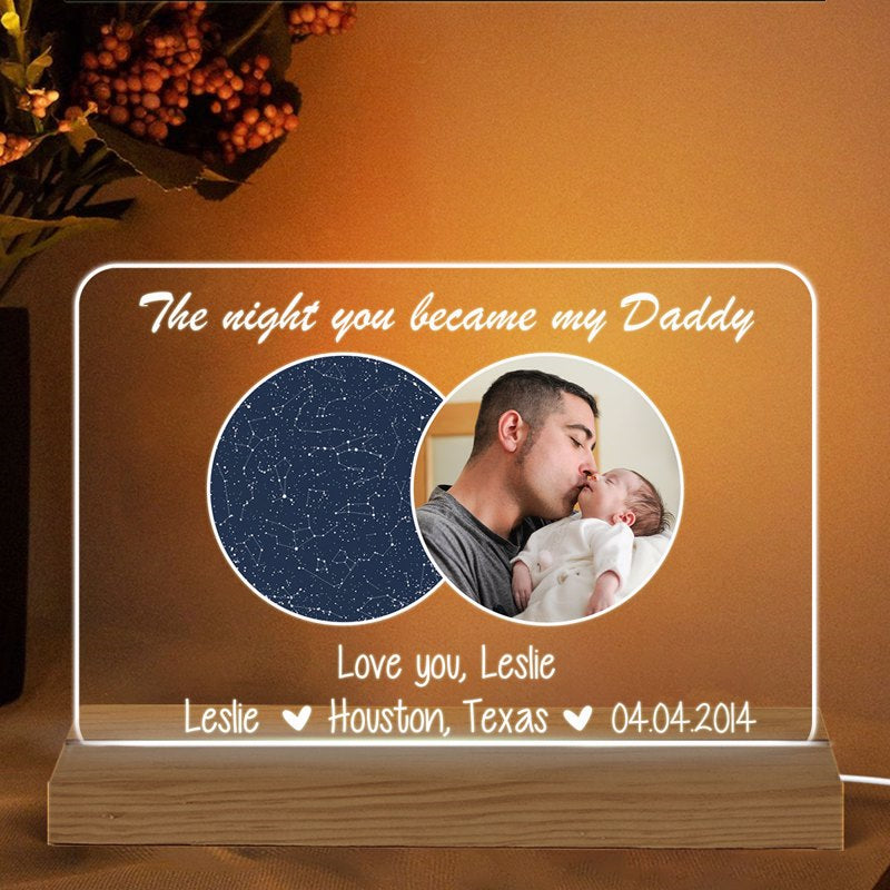 Personalized Star Map Photo LED Night Light, The Night You Became My Dad