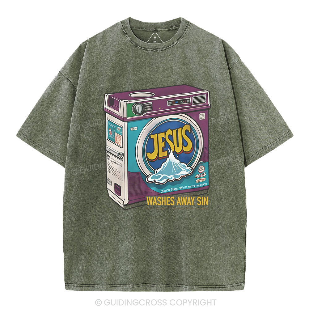 Jesus Washed Away Sin Chirstian Washed T-Shirt