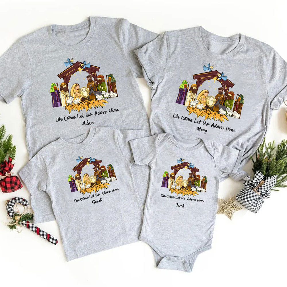 Oh Come Let Us Adore Him Christmas Family Matching Shirts