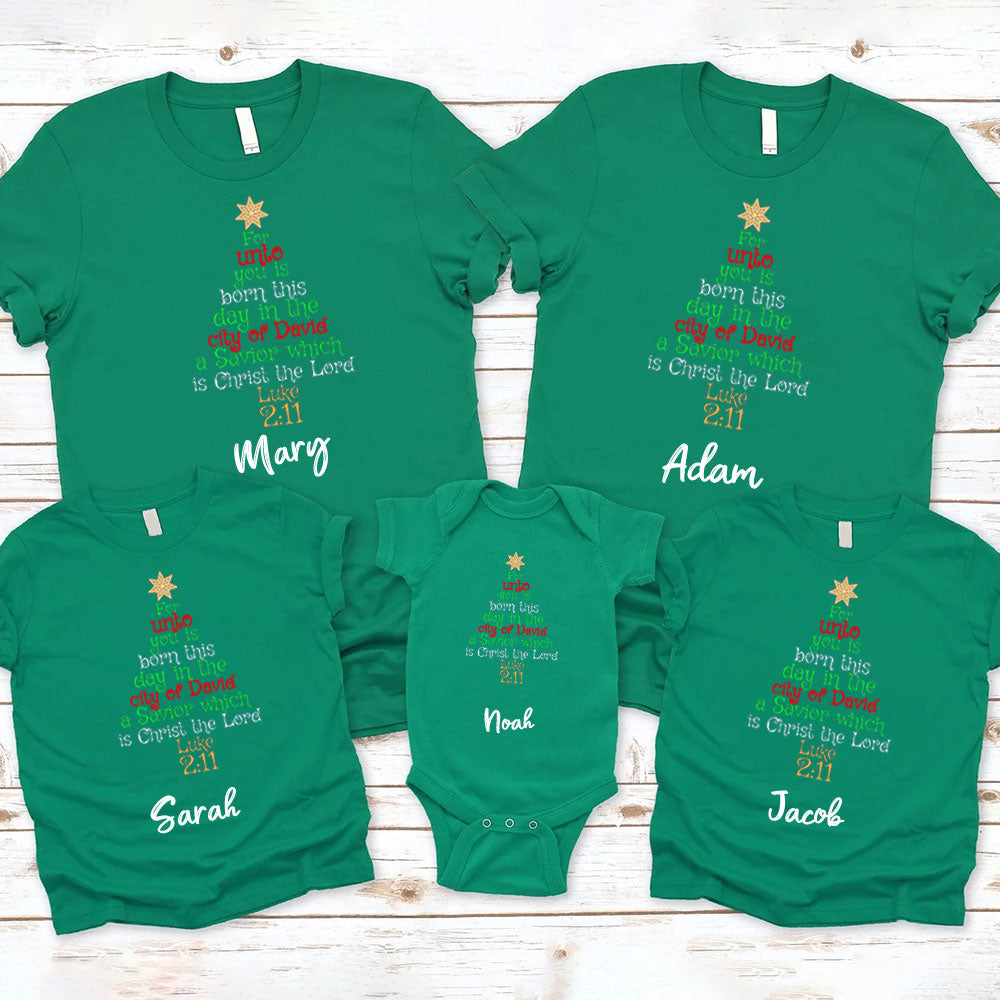 Personalized For Unto You Is Born This Christmas Family Matching Shirts