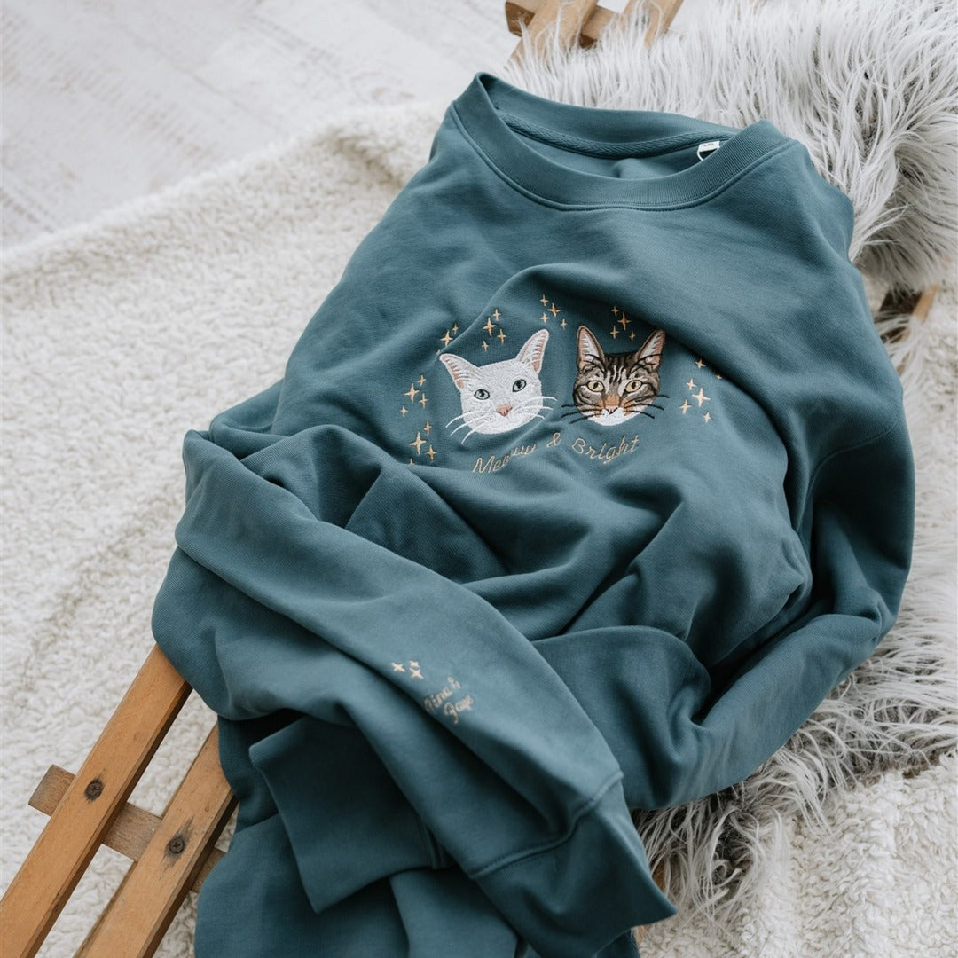 Custom Embroidered Christmas Custom Embroidered Sweatshirt With Pet Portrait