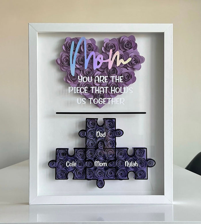 Mother’s Day Puzzle Flower Box | Paper Flower Shadow Box | Customized Gift for Birthdays, Anniversary, Mother's Day