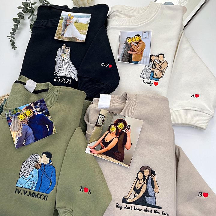 Custom Embroidered Portrait Sweatshirt – Personalized Photo & Roman Numerals