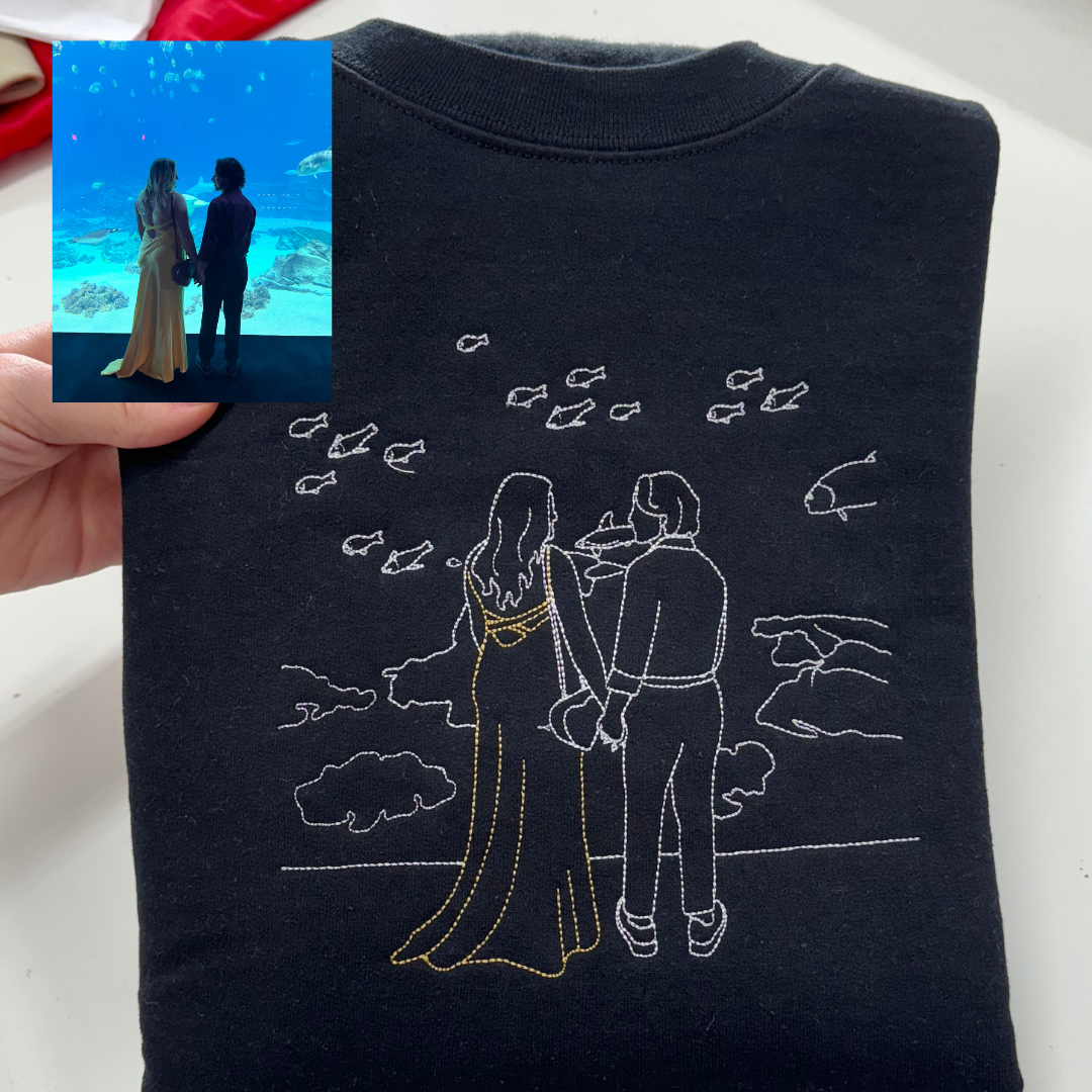 Embroidered Loversdovey Couple Photo Hoodie