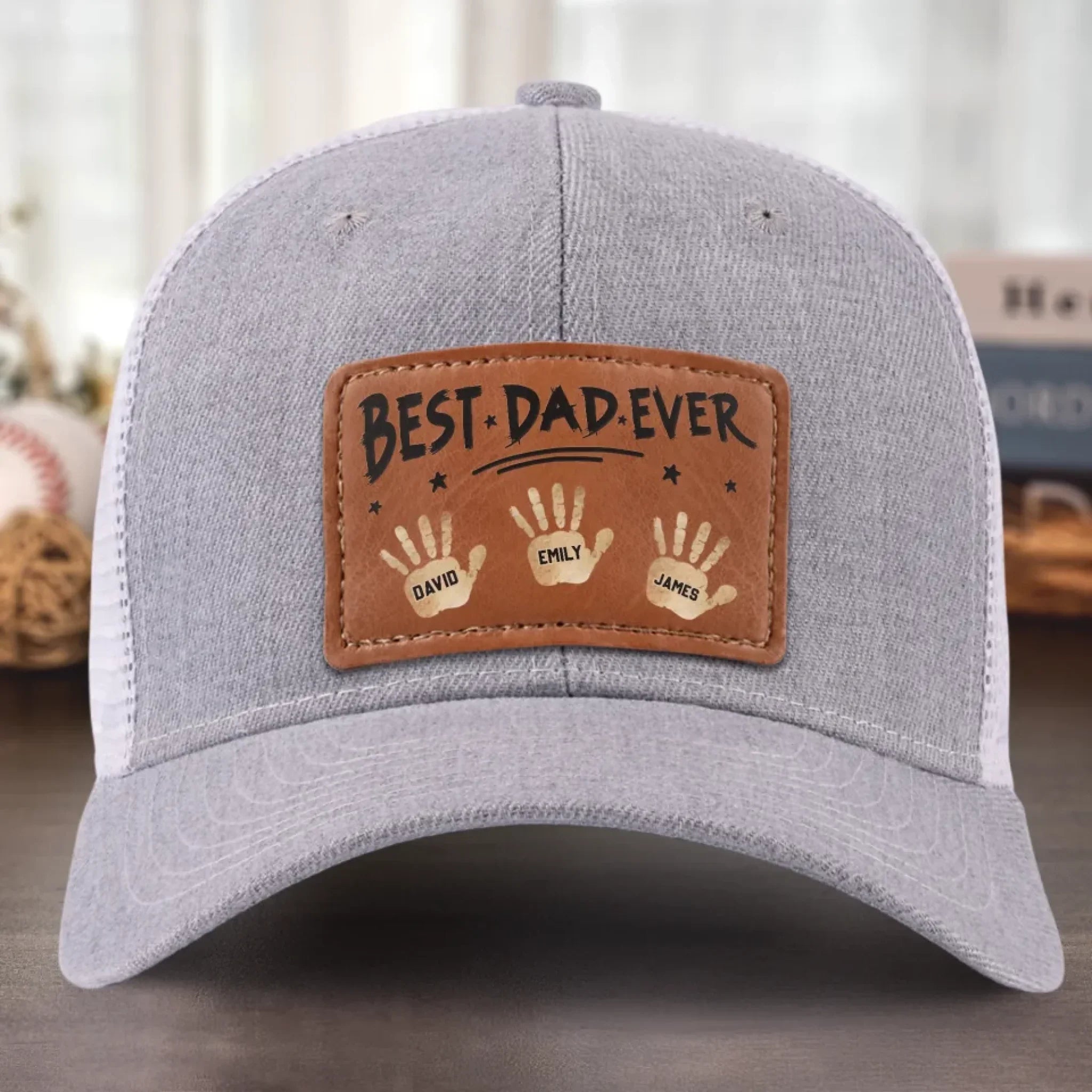 Best Dad Ever, Stamped With Love - Family Personalized Custom Leather Patch Hat - Father's Day, Gift For Dad, Grandpa