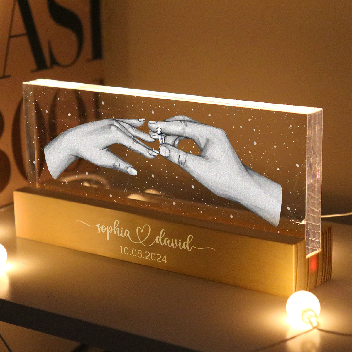 Will You Marry Me? She Said Yes! Personalized Acrylic Block LED Night Light, Marriage Proposal, Newly Engaged Present