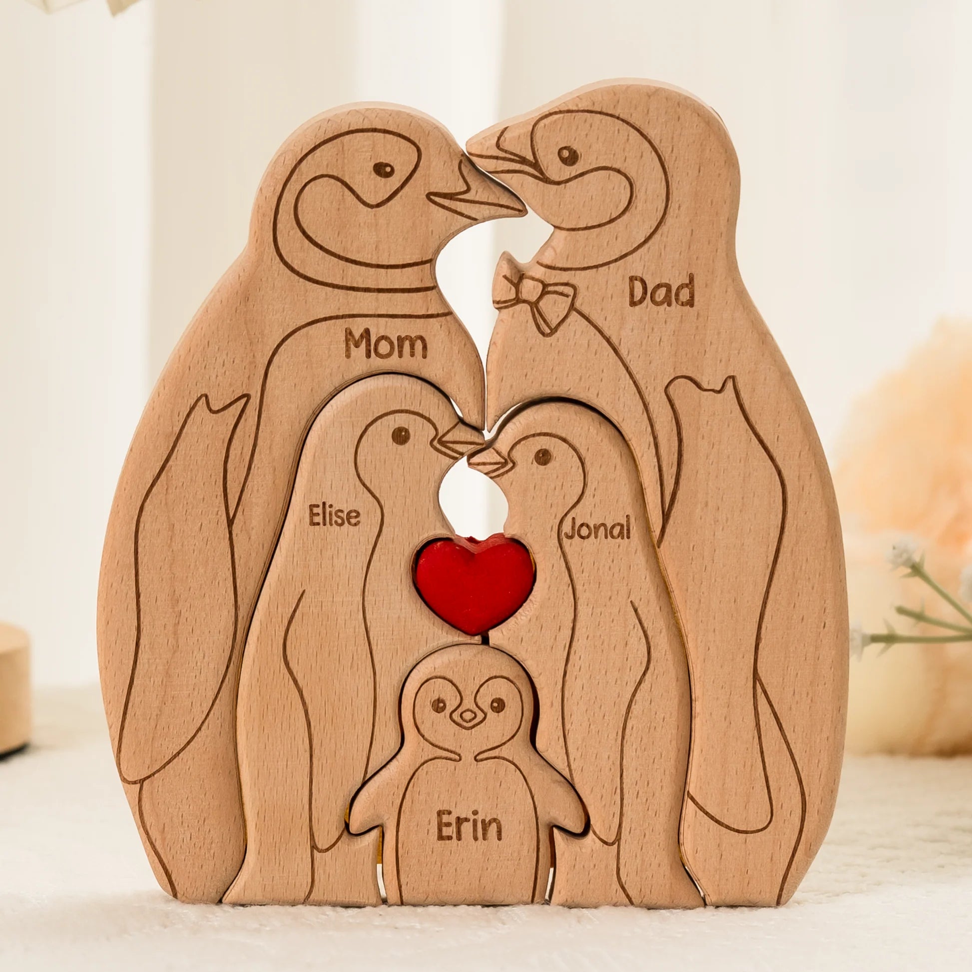 Penguin Family - Personalized Wooden Penguin Family Puzzle