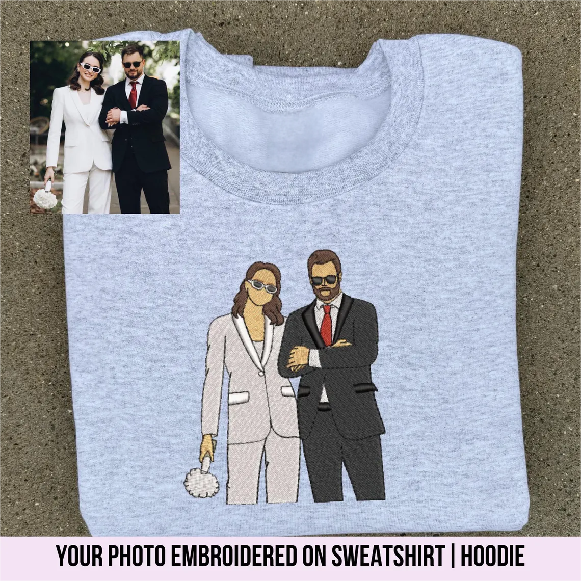 Custom EMBROIDERED Couple Portrait on Crewneck-Unique Gift for Him and Her
