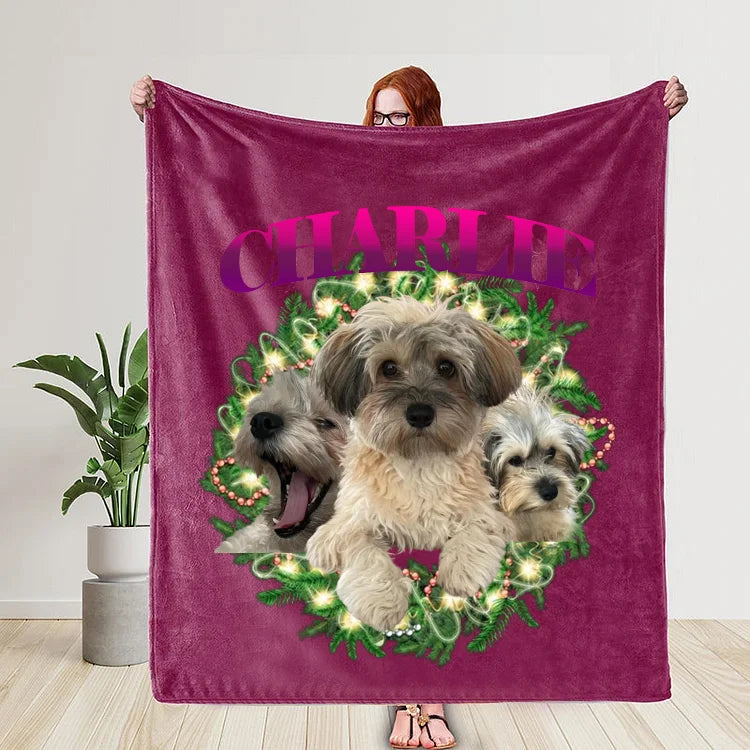 Christmas Personalized Dog Blanket Custom Christmas Retro Style Pet Blanket