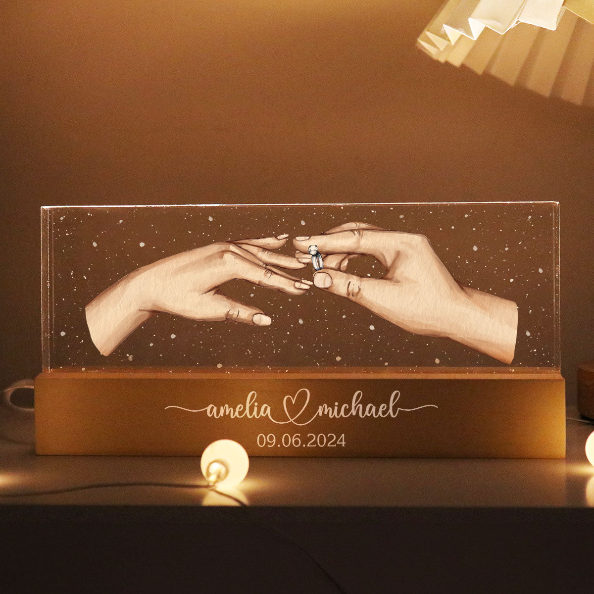 Will You Marry Me? She Said Yes! Personalized Acrylic Block LED Night Light, Marriage Proposal, Newly Engaged Present