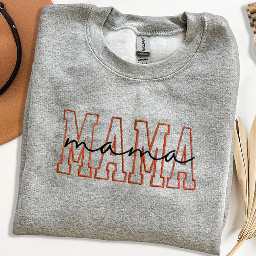 Embroidered MAMA Sweatshirt - Personalized Gift for Mom -Colorful Outline Stitch Crewneck-Cozy Mother's Day Sweatshirt