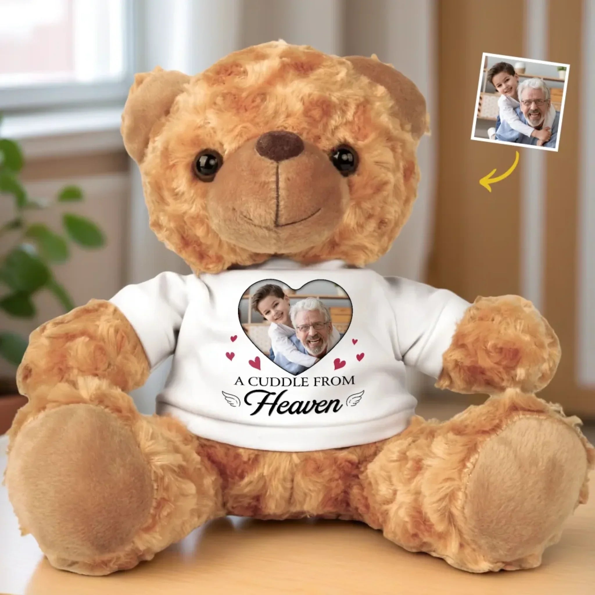Custom Photo A Cuddle From Heaven - Memorial Personalized Custom Teddy Bear Plush - Sympathy Gift For Family Members