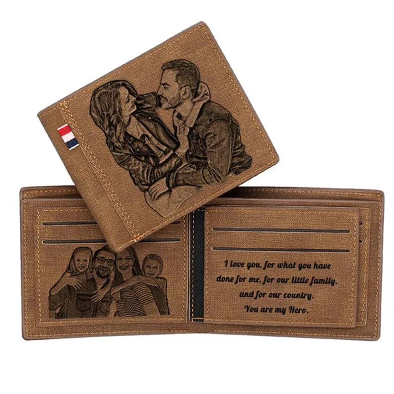 Personalized 3-Side Engraved Wallet – Custom Photo & Text Gift for Him | Father's Day, Birthday, Anniversary