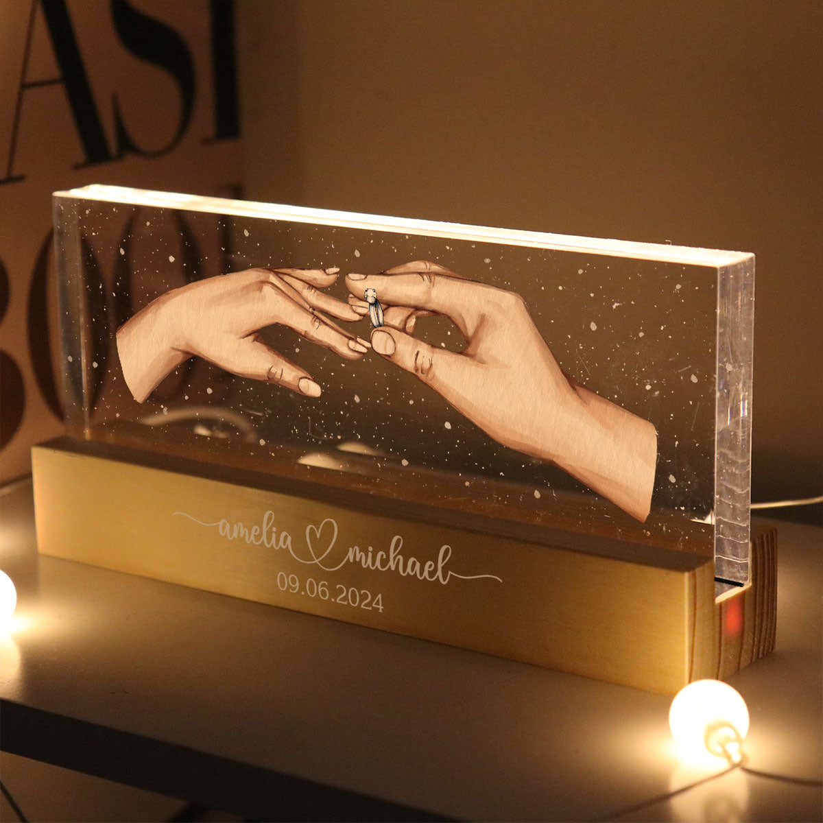 Will You Marry Me? She Said Yes! Personalized Acrylic Block LED Night Light, Marriage Proposal, Newly Engaged Present
