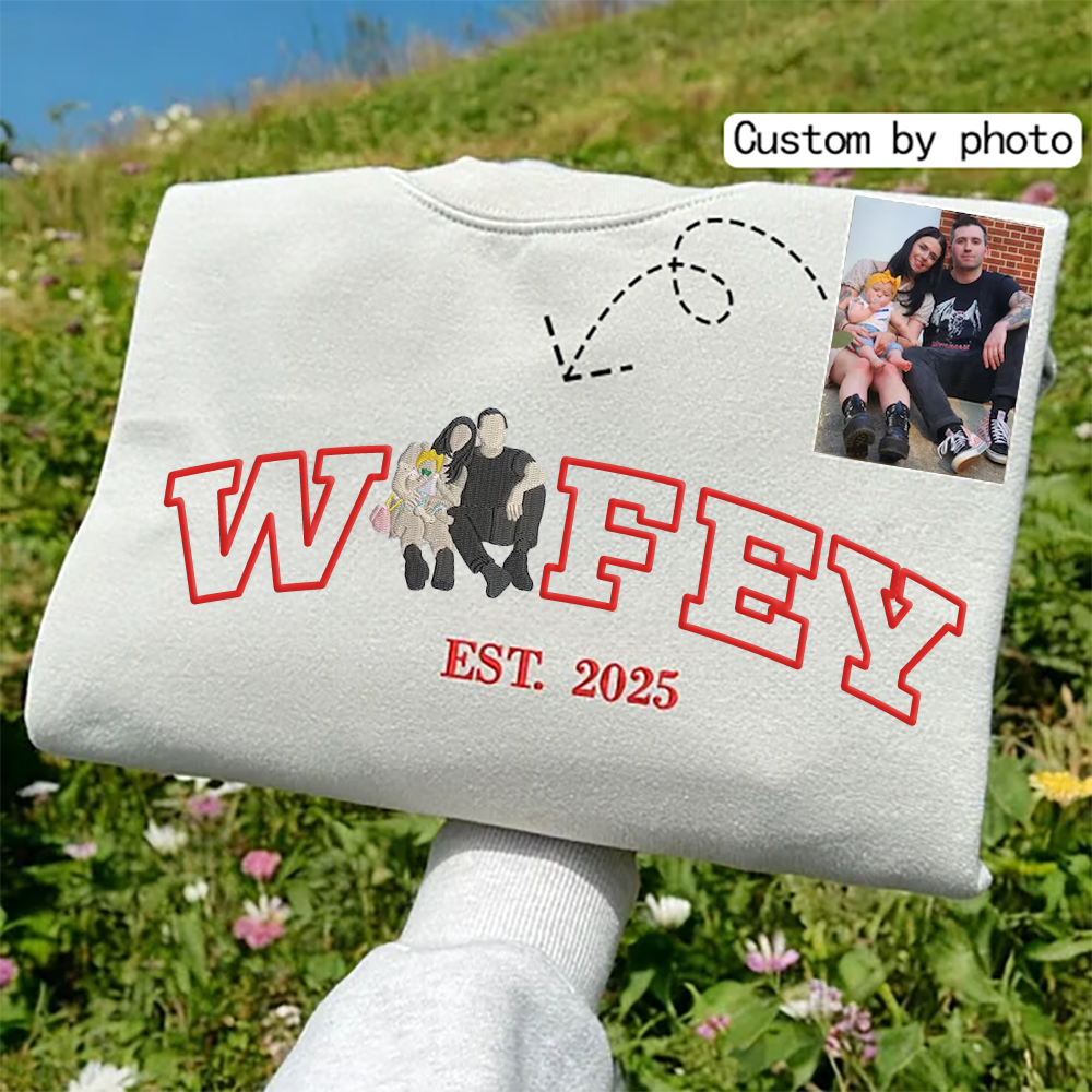 Custom Embroidered Couple Portrait Sweater, Personalised Hubby Wifey Matching Sweatshirt, Gifts for Family