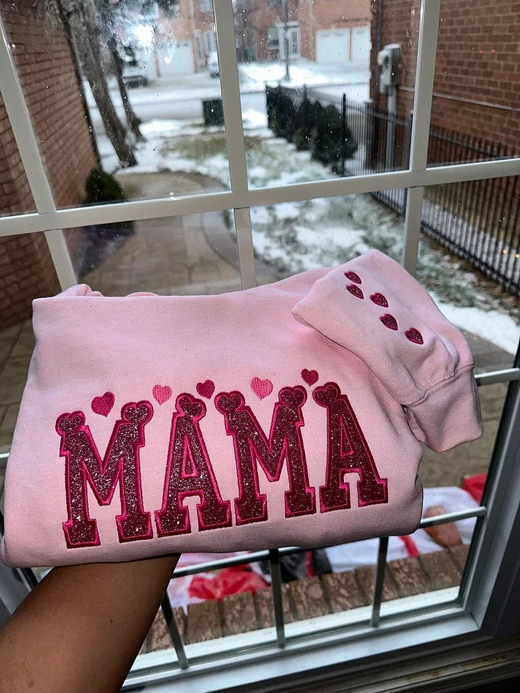 Glitter Embroidered Applique Sweatshirt,Simple Mama Pullover, Gift for Mom, Personalized Mama Shirt