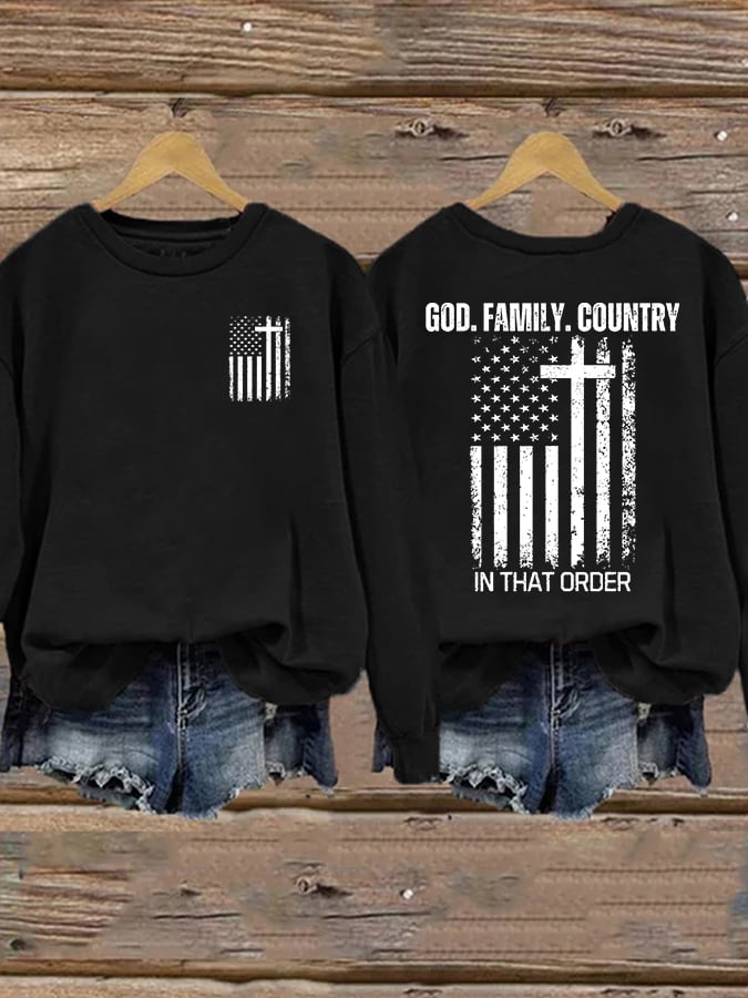 Women's God Family Country In That Order Printed Sweatshirt