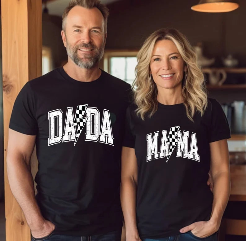 Mama Varsity Shirt, Dada Shirt, Checkered Mom Shirt, Mother's Day Gift, Lightning Bolt Mama Sweatshirt, Father's Day Gift, Gift for Mom