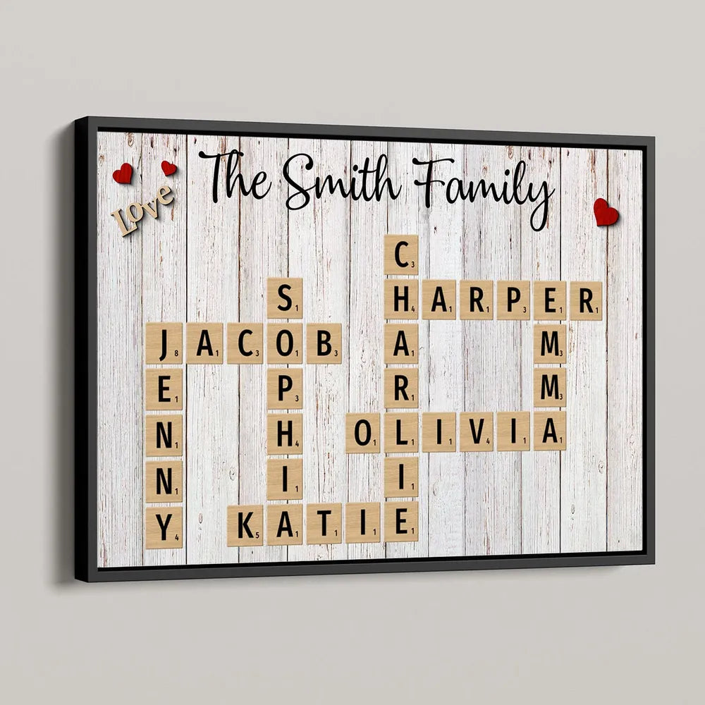 Family Love Crossword Puzzle Art Personalized Poster, Unique 2025 Home Decor, Mother's Day Gift For Family, Dad, Mom, Brother, Sister