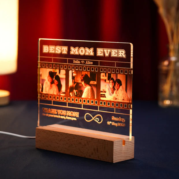 Custom LED Light Frame - Vintage Film Strip Design for Mom's Precious Memories