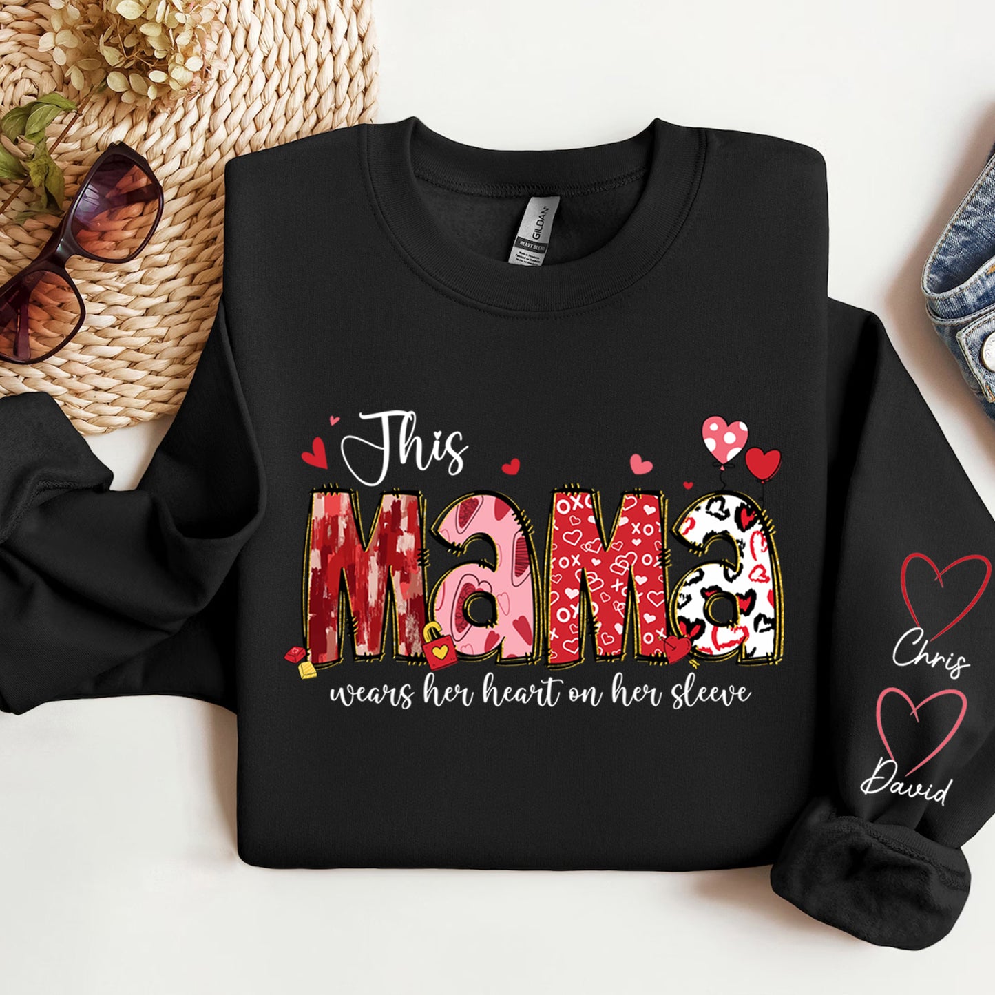 Personalized Heart on Her Sleeve MUM Sweatshirt