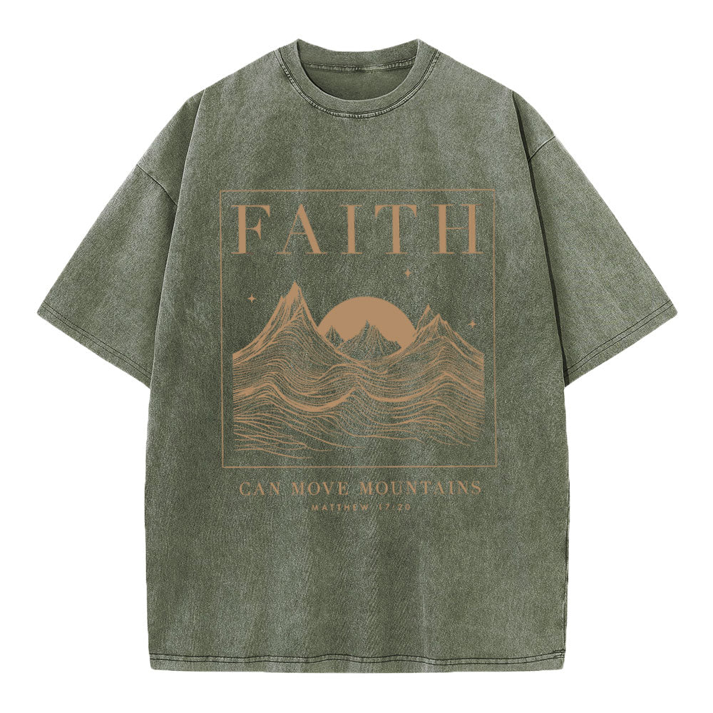 Faith Can Move Mountain Christian Washed T-Shirt
