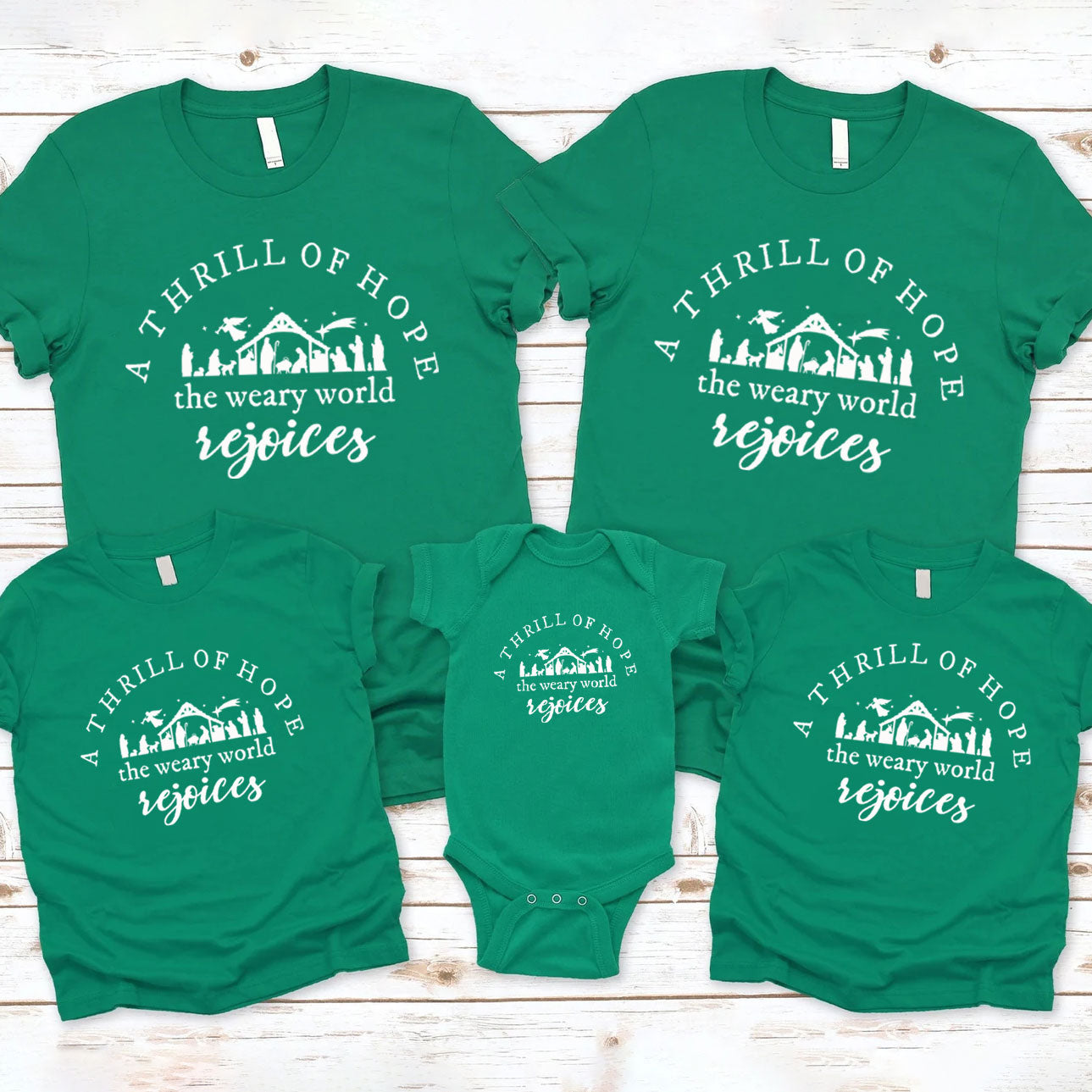 A Thrill Of Hope The Weary World Rejoice Christmas Family Matching Shirts