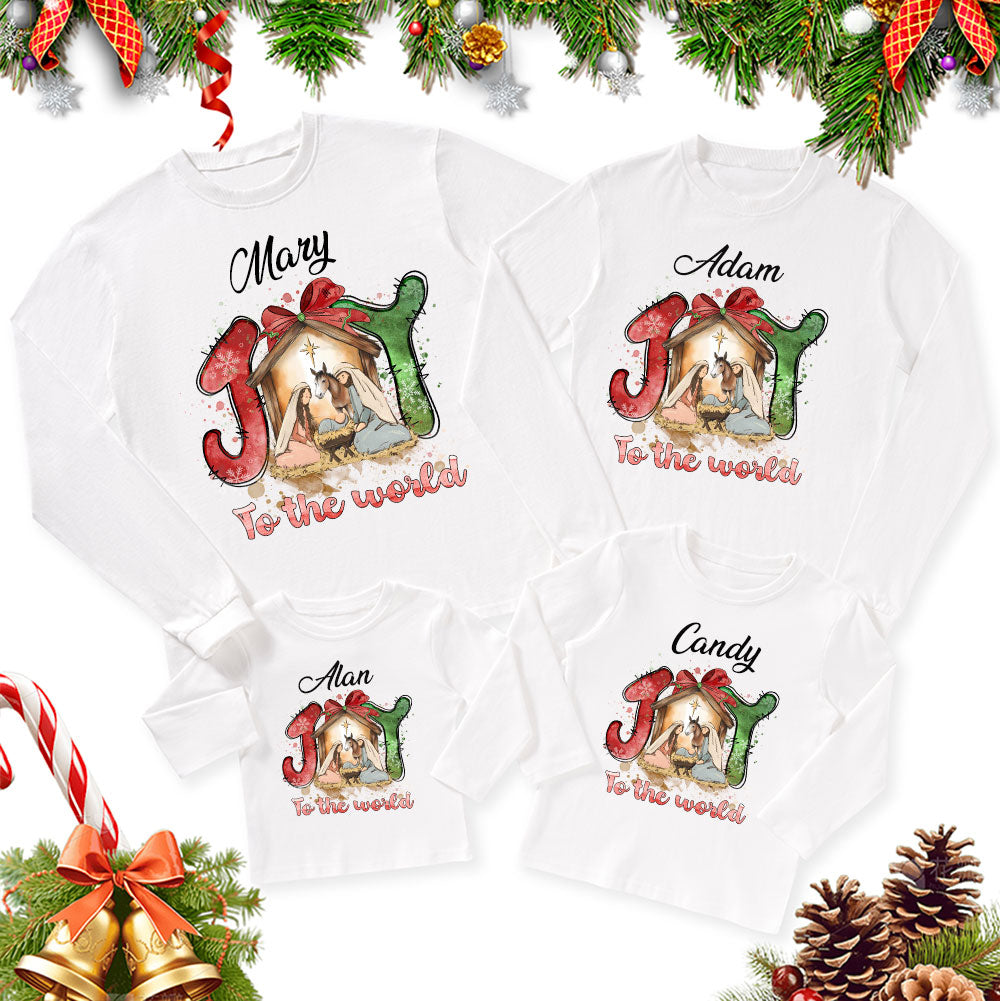 Personalized Joy To The World Christmas Family Matching Long Sleeve T-Shirt