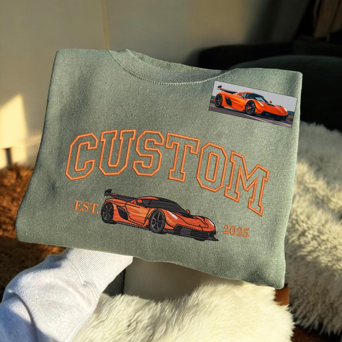 Custom Embroidered Car Hoodie, Car Sweatshirt