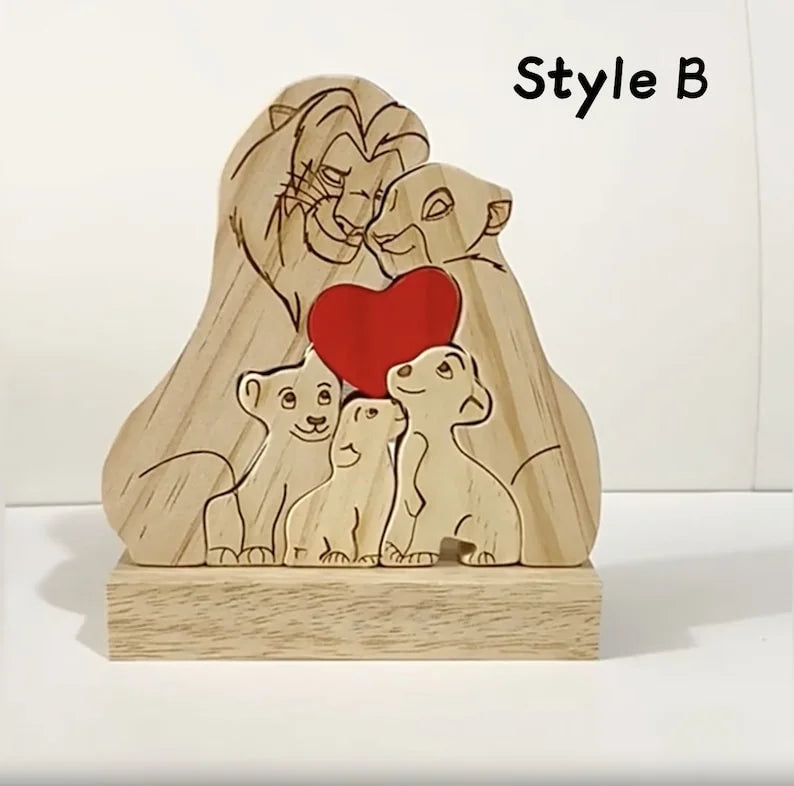 Custom Wooden Lion Family Puzzle – Personalized Home Decor & Gift