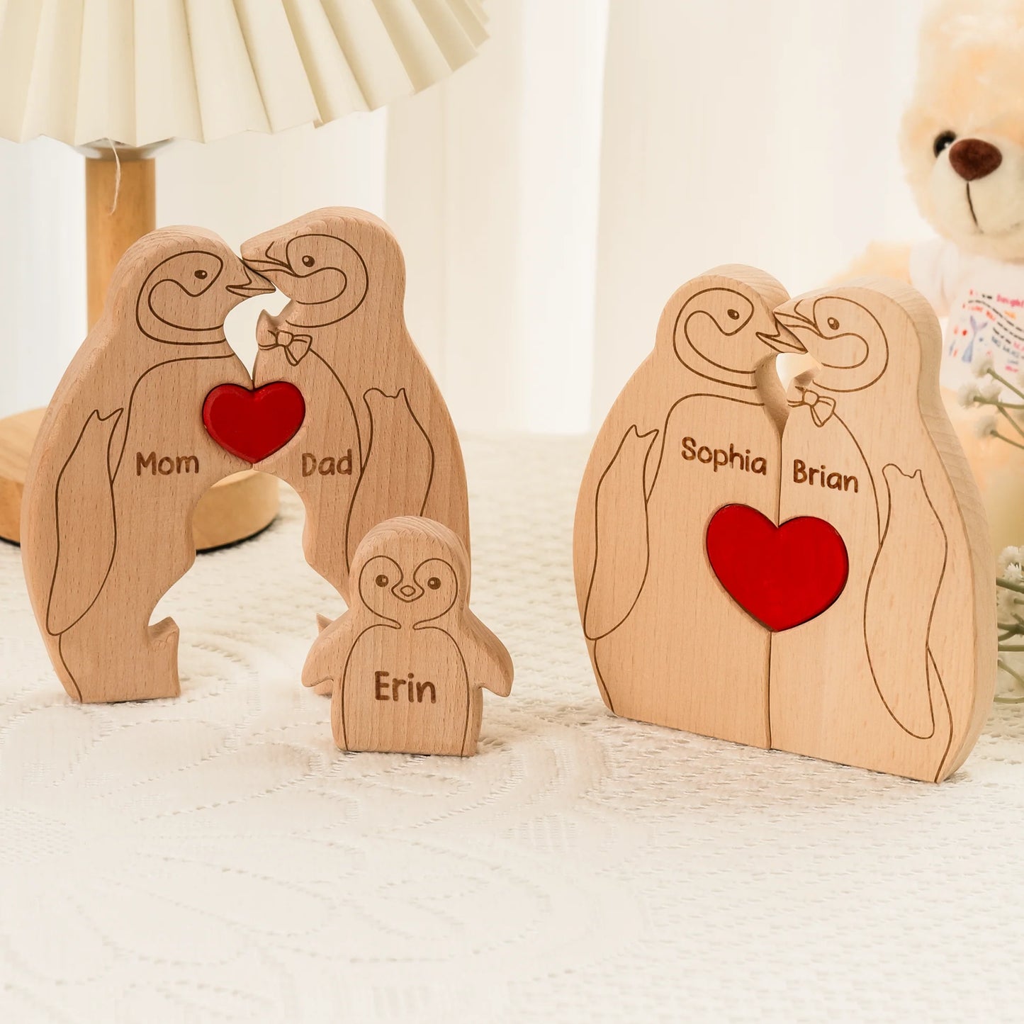 Penguin Family - Personalized Wooden Penguin Family Puzzle