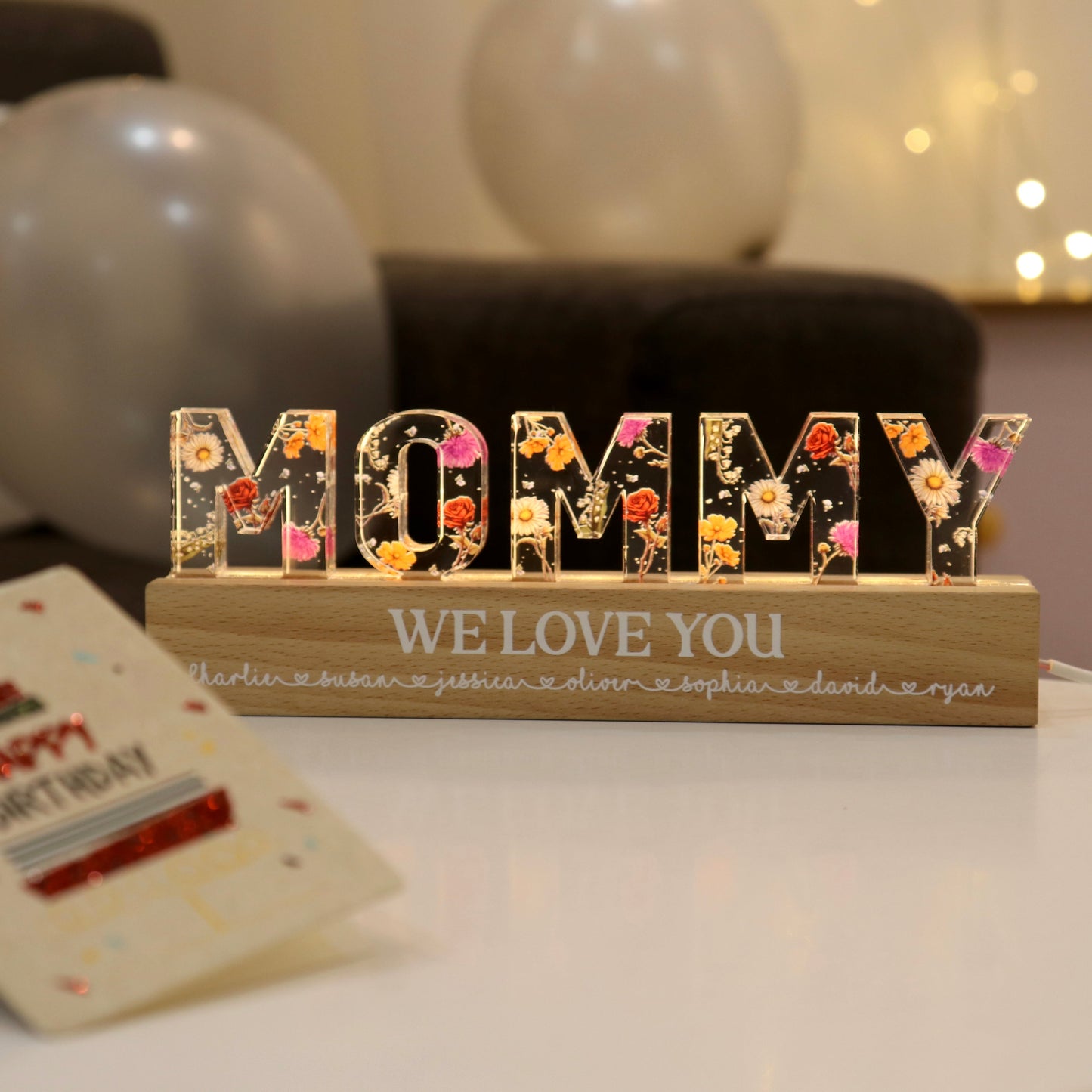 Birth Month Flower Custom LED Night Light, Birthday Gift, Anniversary Gift For Mom, For Wife, For Her