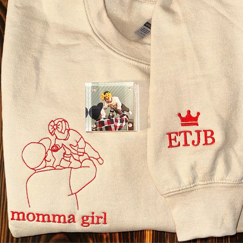 Custom Dad Photo Outline Embroidered Sweatshirt - Personalized Dad and Me Photo Portrait Sweatshirt - Gift for Dad