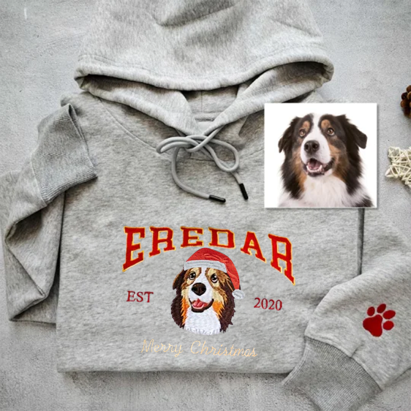 Custom Embroidered Sweatshirt With Pet Portrait and Name | Christmas Jumper Sweatshirt | Gifts for Pet Lovers
