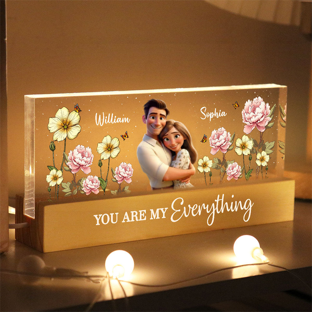Couple Birth Month Flower Personalized Acrylic Block LED Night Light, Heartfelt 2025 Valentine's Day Gift For Him