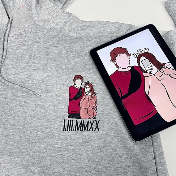 Personalized Hoodie Custom Embroidered Couple Color Photo and Messages Exquisite Gift for Lover