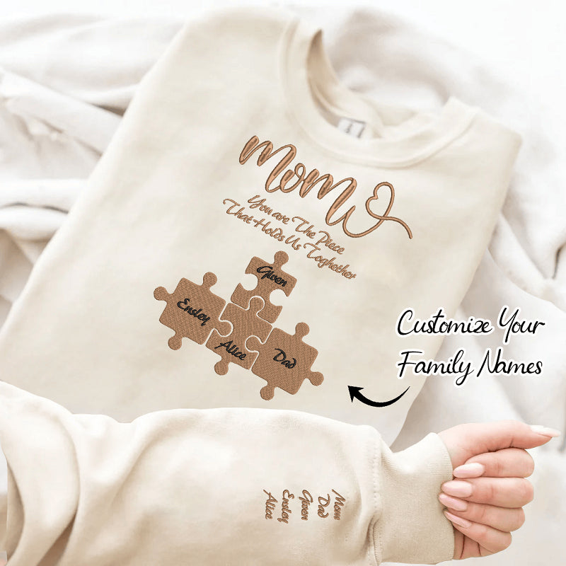 Personalized Sweatshirt With Puzzle Embroidery Warm Gift For Family