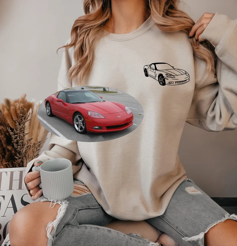 Custom Car Outline Photo T-Shirt, Personalized Gift for Him, Gift for Dad, Father's Day Gift