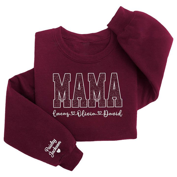 Custom Mom Glitter Embroidered T-shirt &Sweatshirt With Loving children‘s Name