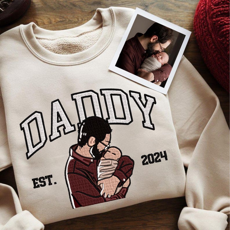 Loversdvoey Custom Embroidered Dad Photo Sweatshirt, Personalized Portrait from Photo Sweater