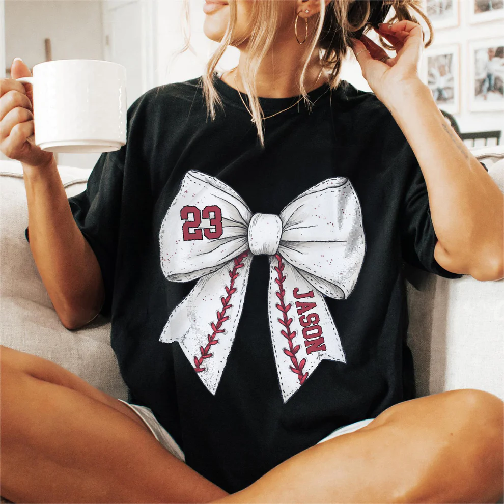 Custom Baseball Softball Basketball Mom Shirt - With Kids Name & Jersey Number