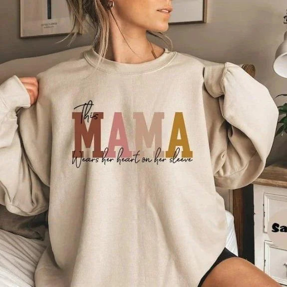 š„For Momš„Personalized MAMA Wears Her Heart On Her Sleeve Sweatshirt(Buy 2 Free Shipping)