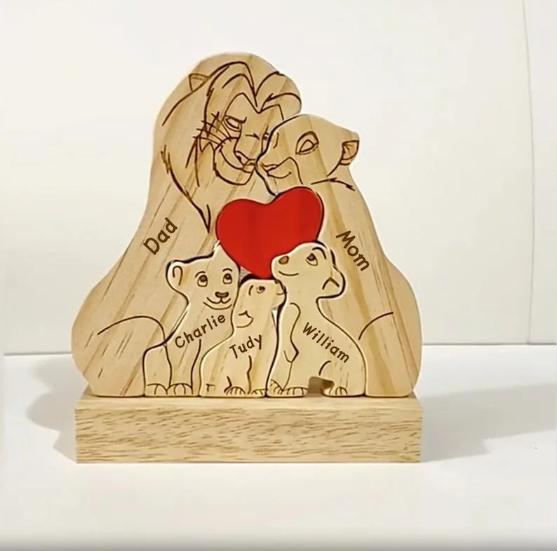 Custom Wooden Lion Family Puzzle – Personalized Home Decor & Gift