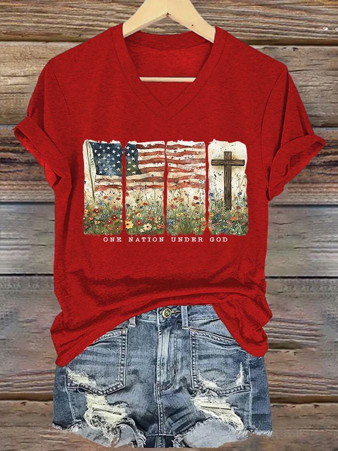 Women'S Casual One Country Under God Faith Graphic Print Short Sleeve T-Shirt