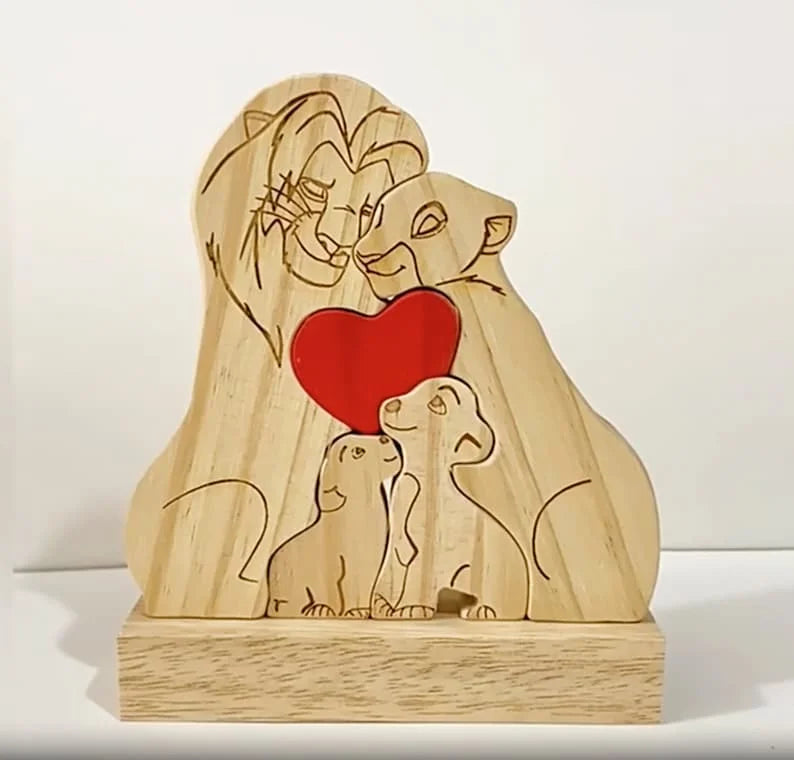 Custom Wooden Lion Family Puzzle – Personalized Home Decor & Gift