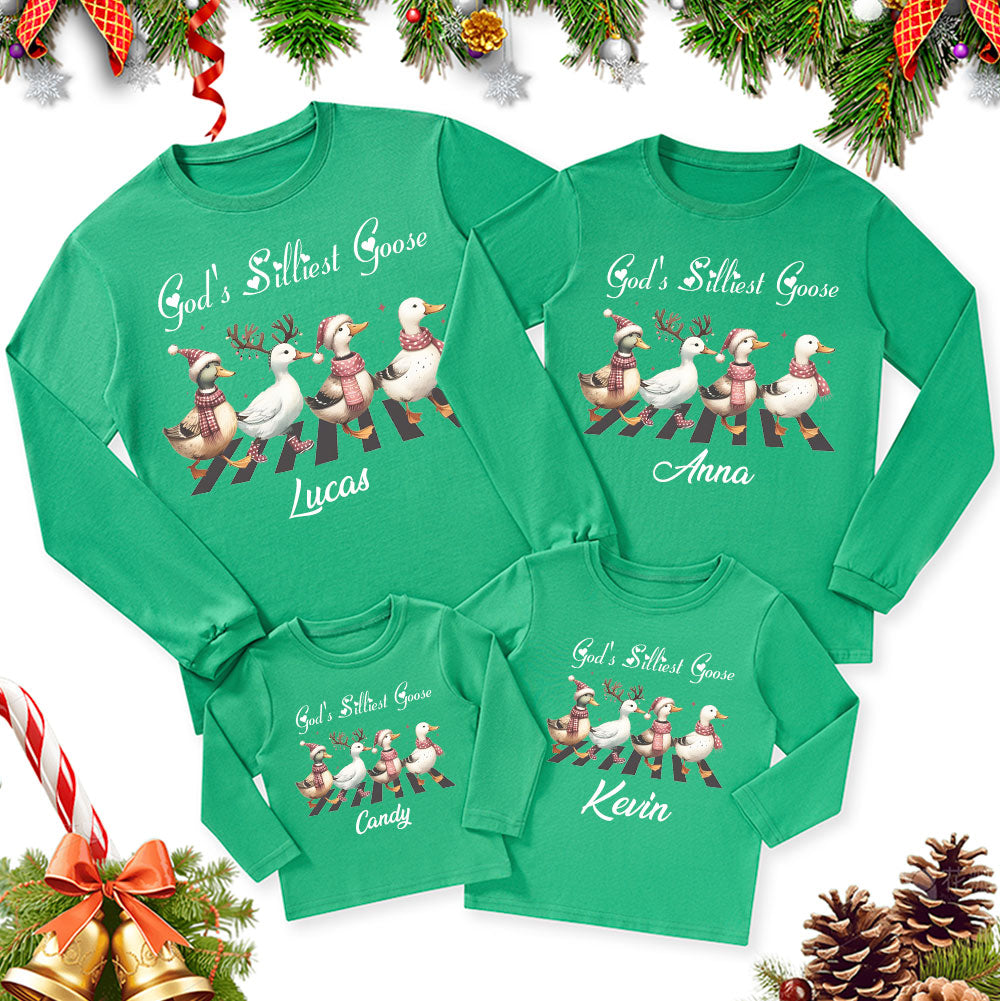 Personalized God's Silliest Goose Christmas Family Matching Long Sleeve T-Shirt