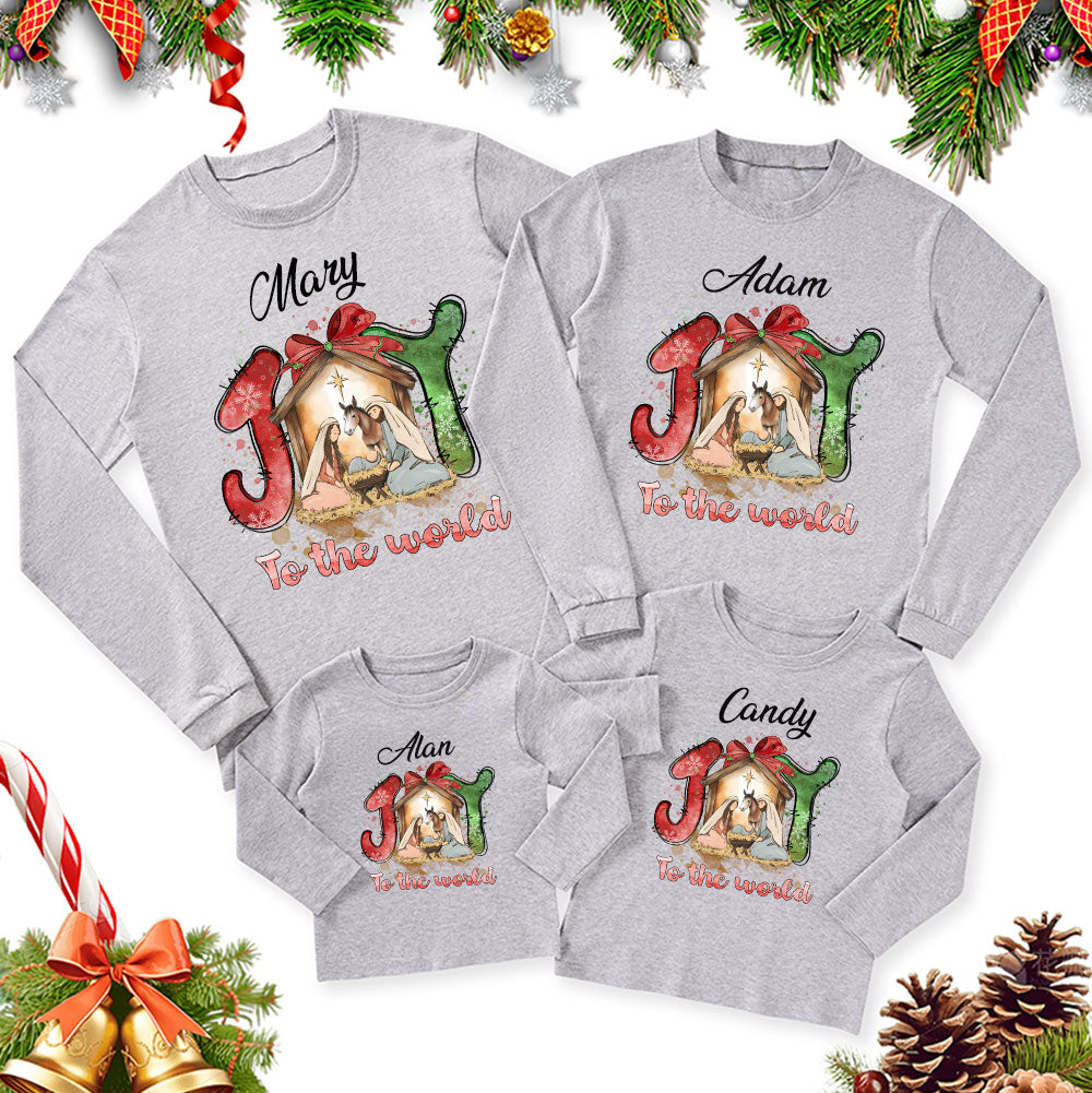 Personalized Joy To The World Christmas Family Matching Long Sleeve T-Shirt