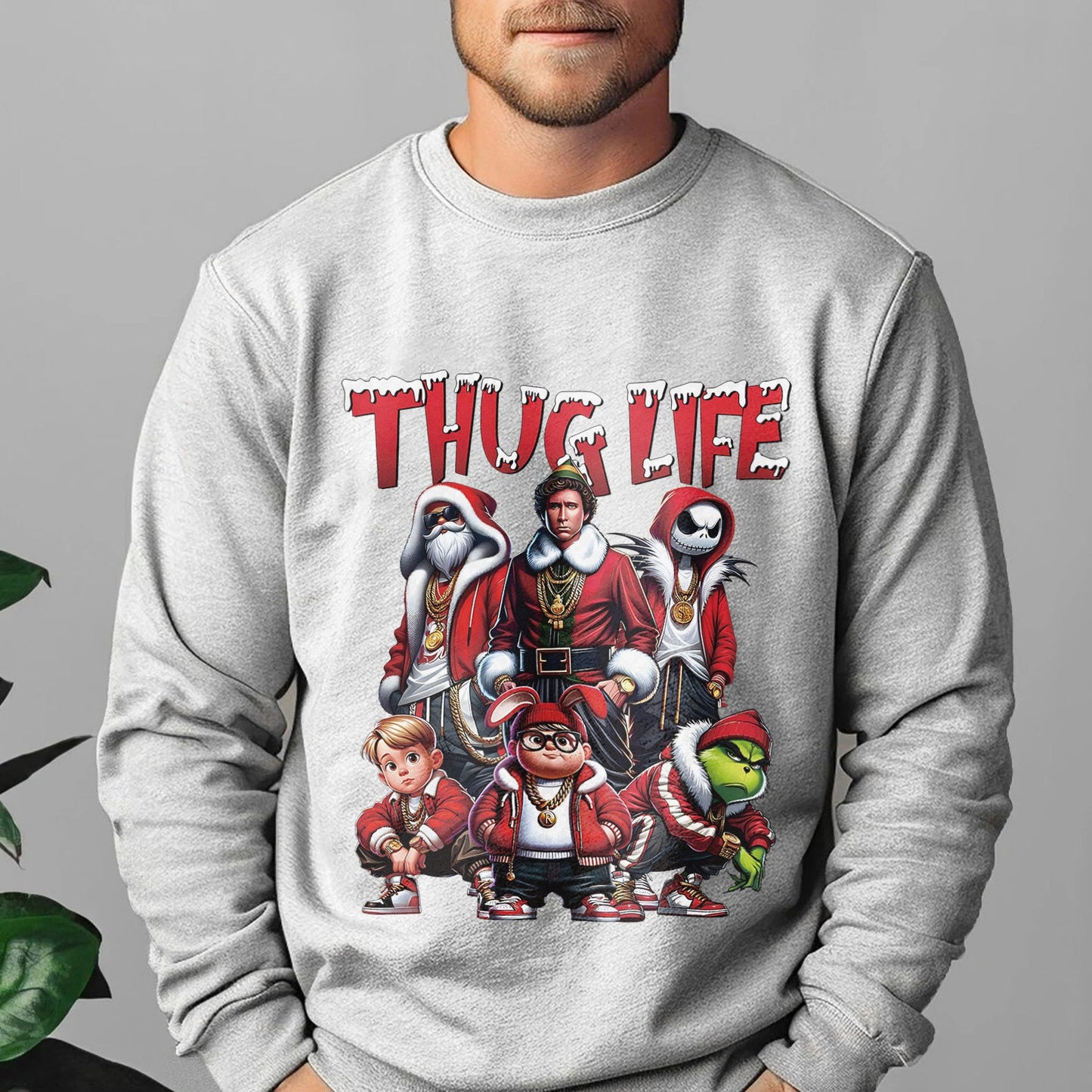 Custom Embroidered Gray Christmas Movie Character Sweatshirt