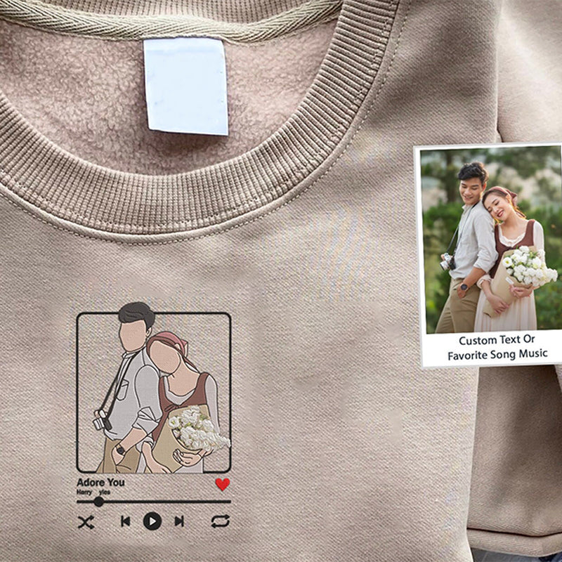 Custom Embroidered Couple Color Photo Music Player Design Great Gift for Lover